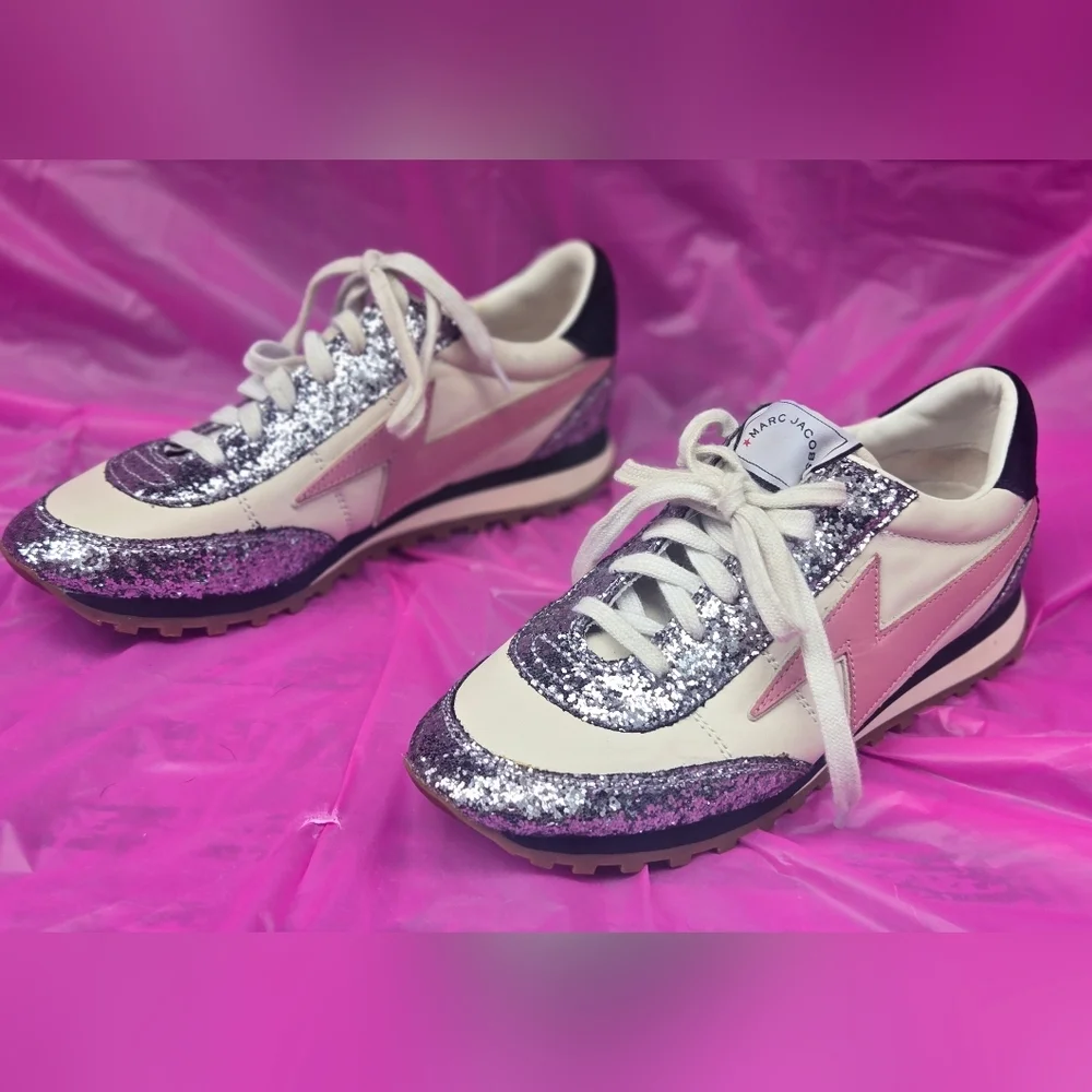 Marc Jacobs Women's Sneakers with Pink and Silver Glitter - Picture 4 of 8